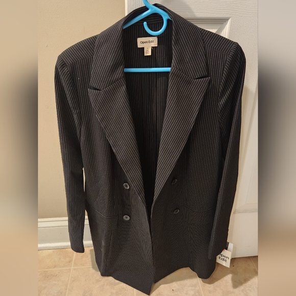 Open Edit Jackets & Blazers - (Open Edit) Pinstripe Double Breasted Blazer, Color Black, Size S